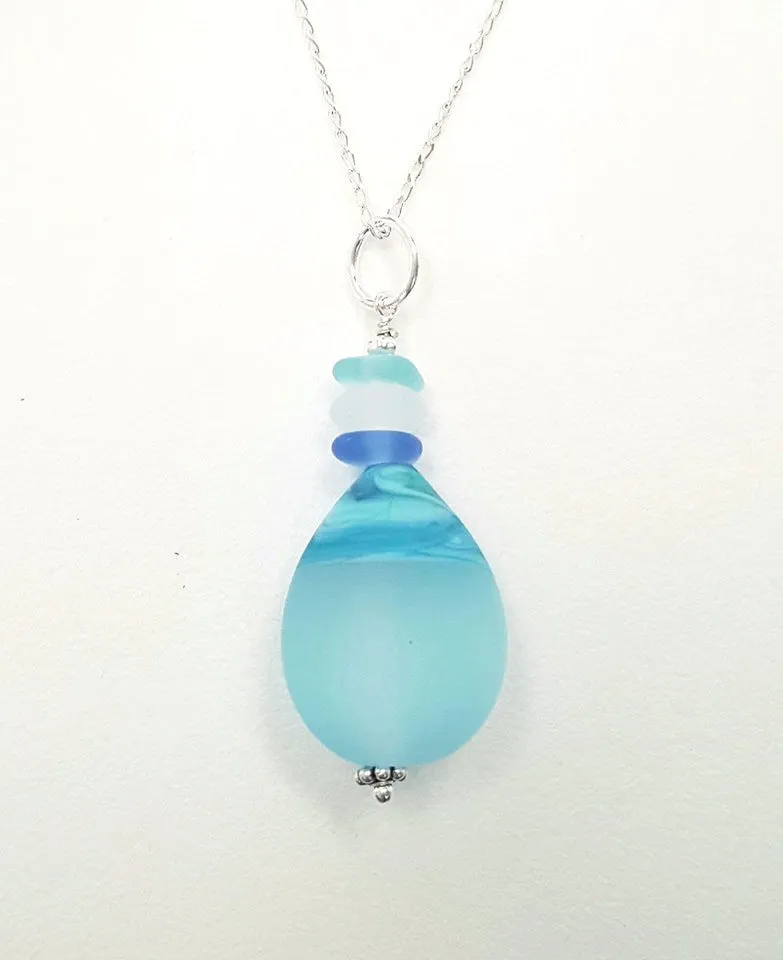 Artisan Sea Glass Necklace With Teardrop Handmade Bead