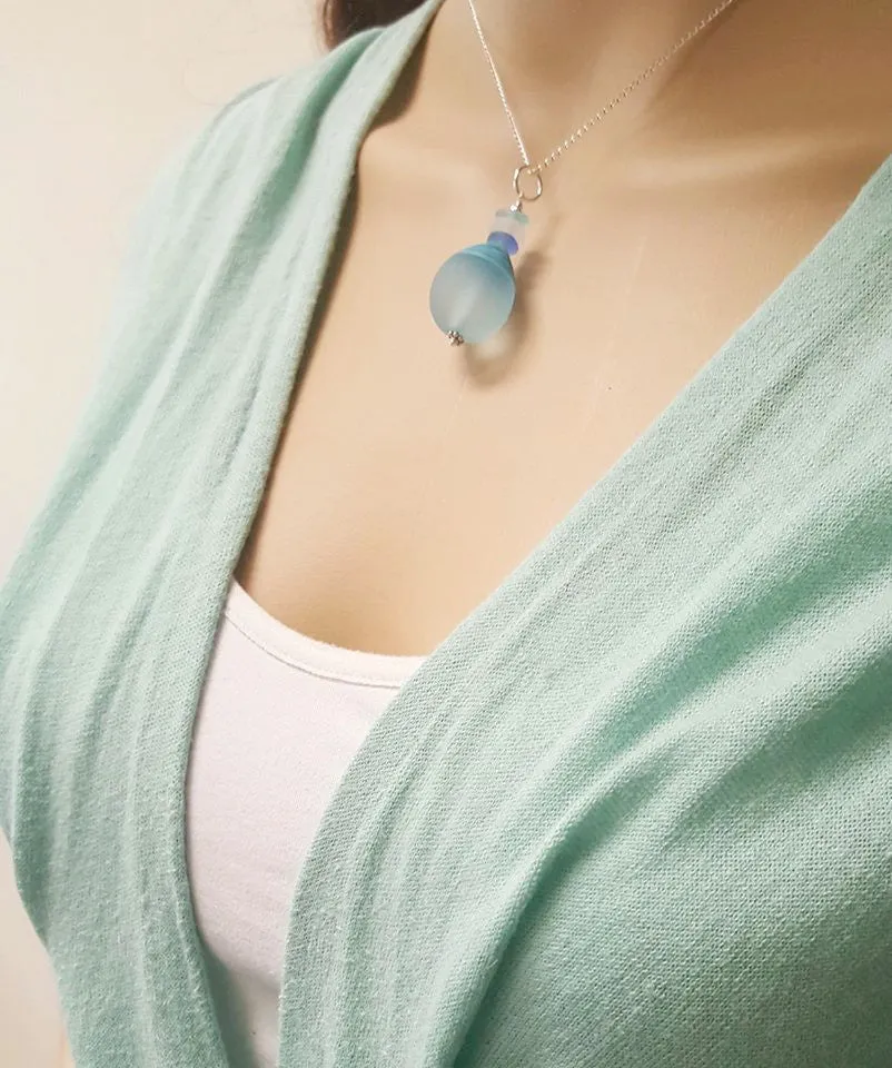 Artisan Sea Glass Necklace With Teardrop Handmade Bead