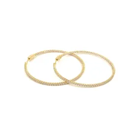 Ashley Gold Sterling Silver Gold Plated 2" Diameter Hoop Earrings With 3MM CZ'S