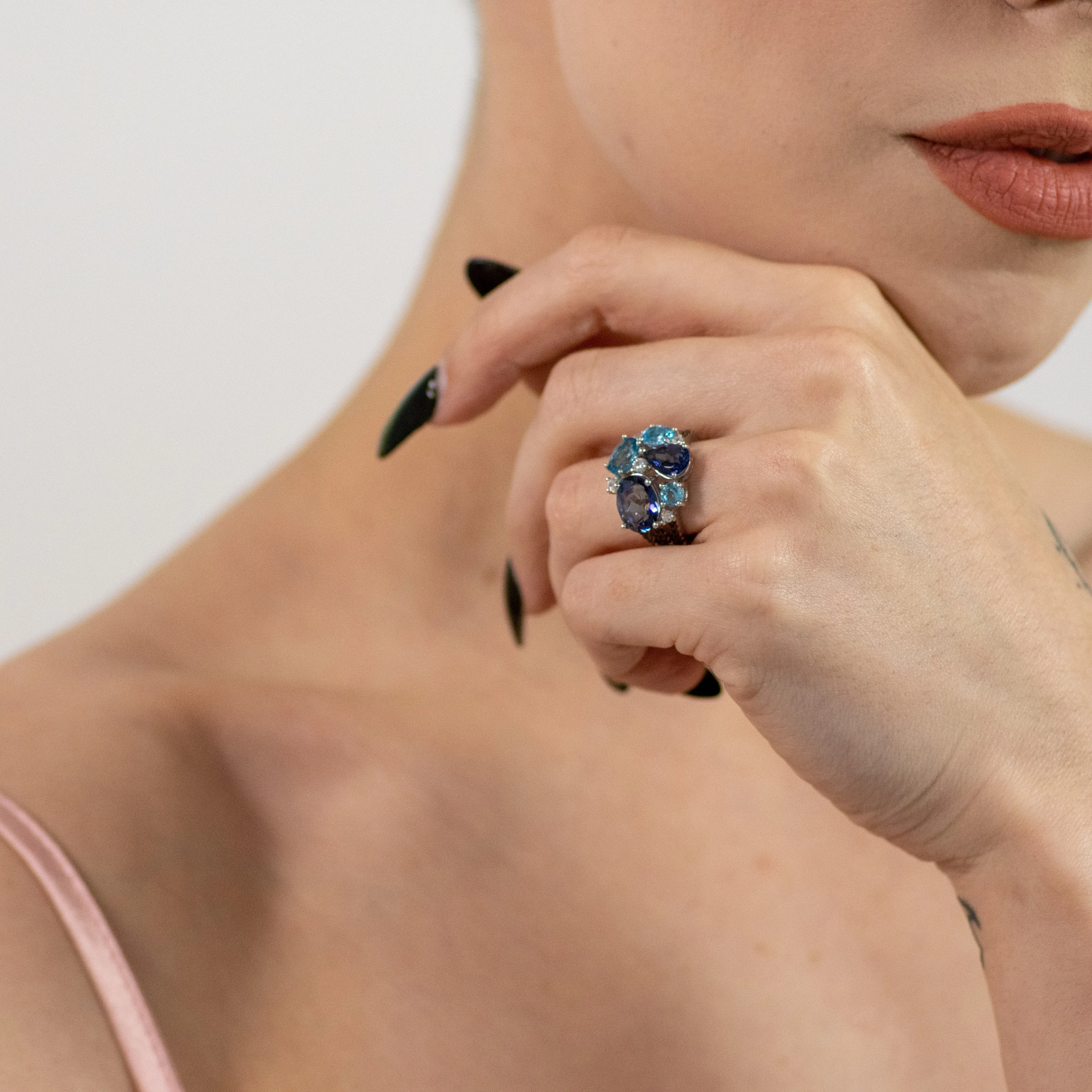 Azura Mystic Quartz Swiss Blue Topaz Ring in Sterling Silver