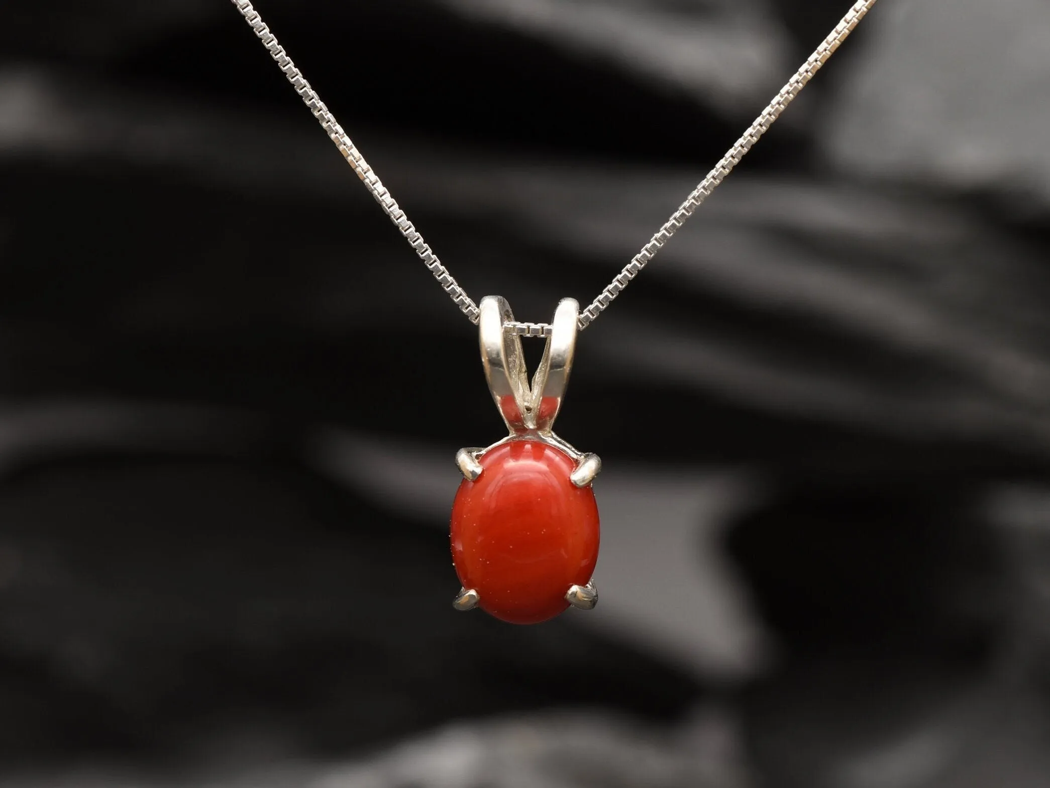 Bamboo Coral Pendant - Real Coral Necklace - Red Oval Necklace