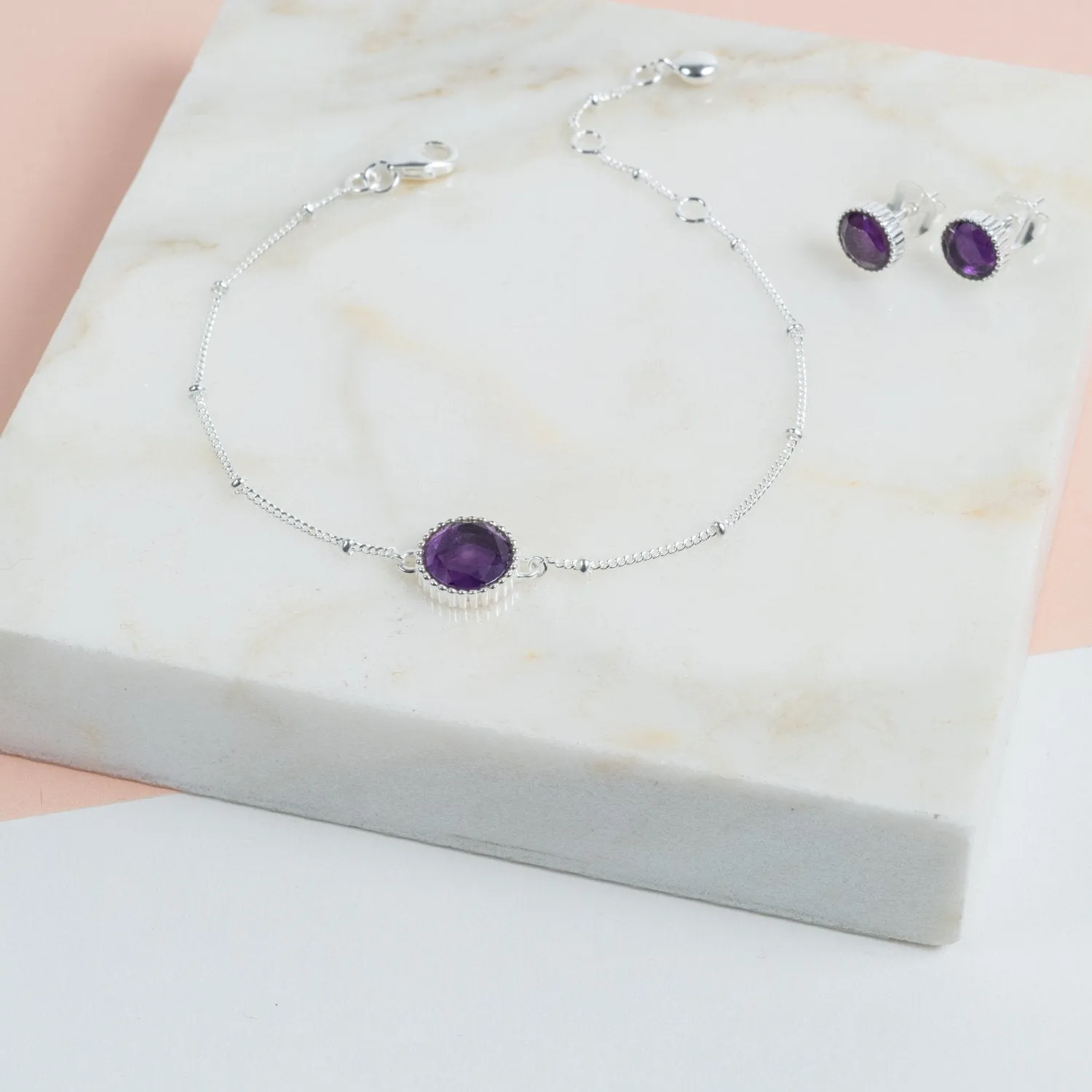 Barcelona Silver February Amethyst Birthstone Bracelet