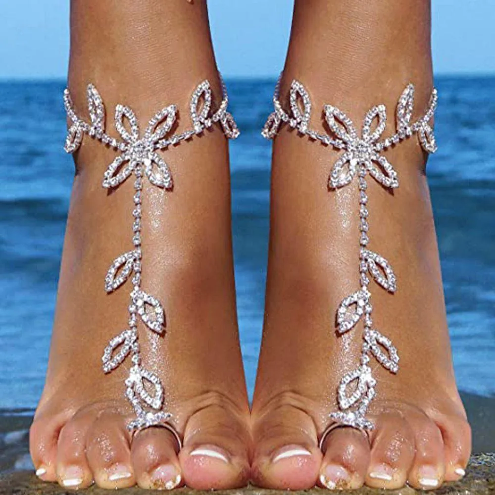 Beach Wedding Ankle Bracelet Jewelry Rhinestone Toe Ring