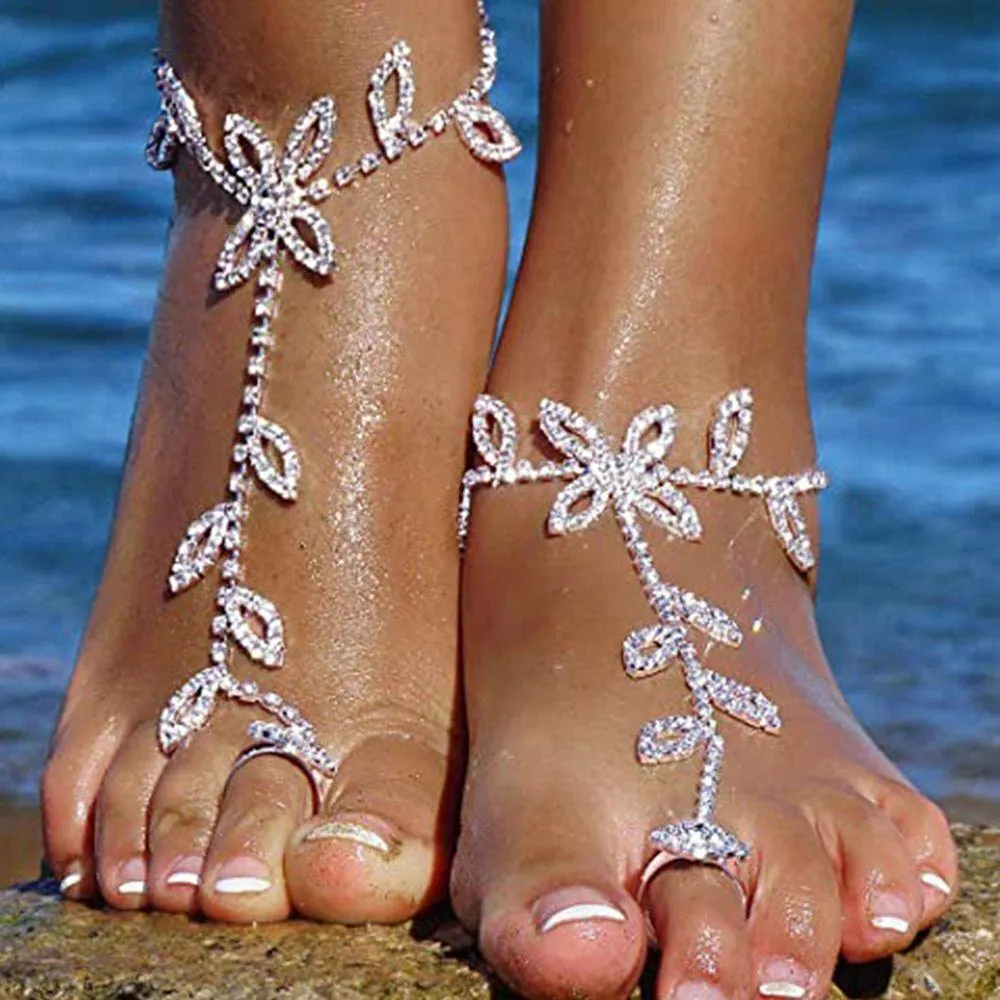 Beach Wedding Ankle Bracelet Jewelry Rhinestone Toe Ring