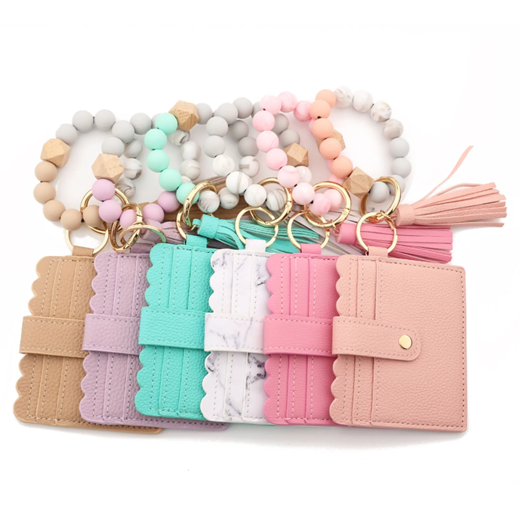 Beaded Bracelet Card Holder With Tassel Set - 12pc Solid Colors