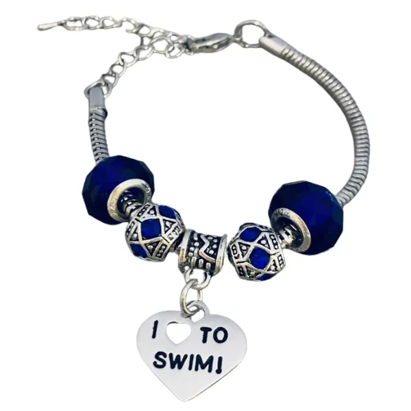 Beaded Charm Bracelet - "I Love to Swim"