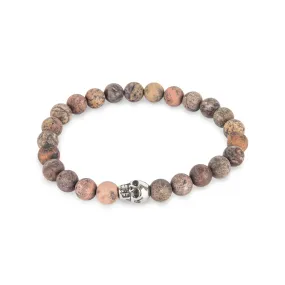 Beaded Jasper & Silver Skull Bracelet