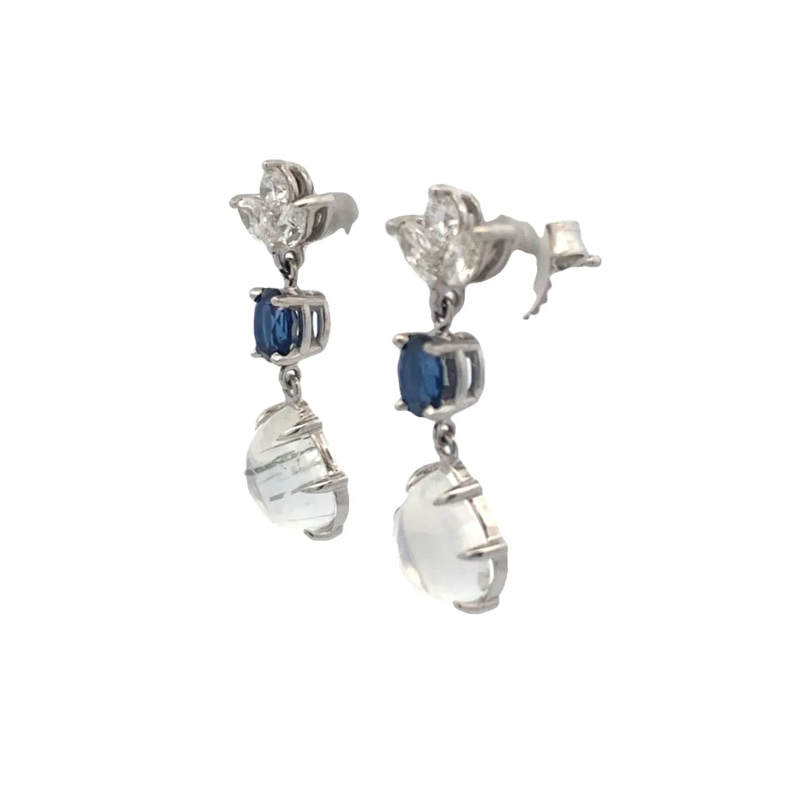 Beeghly & Co.White Gold Moonstone, Sapphire and Diamond Earrings