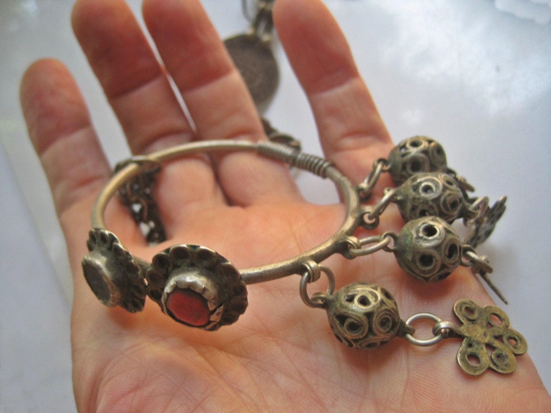 Berber Silver Hoop Earrings with Headpiece from Morocco Anti Atlas Ouarzazate