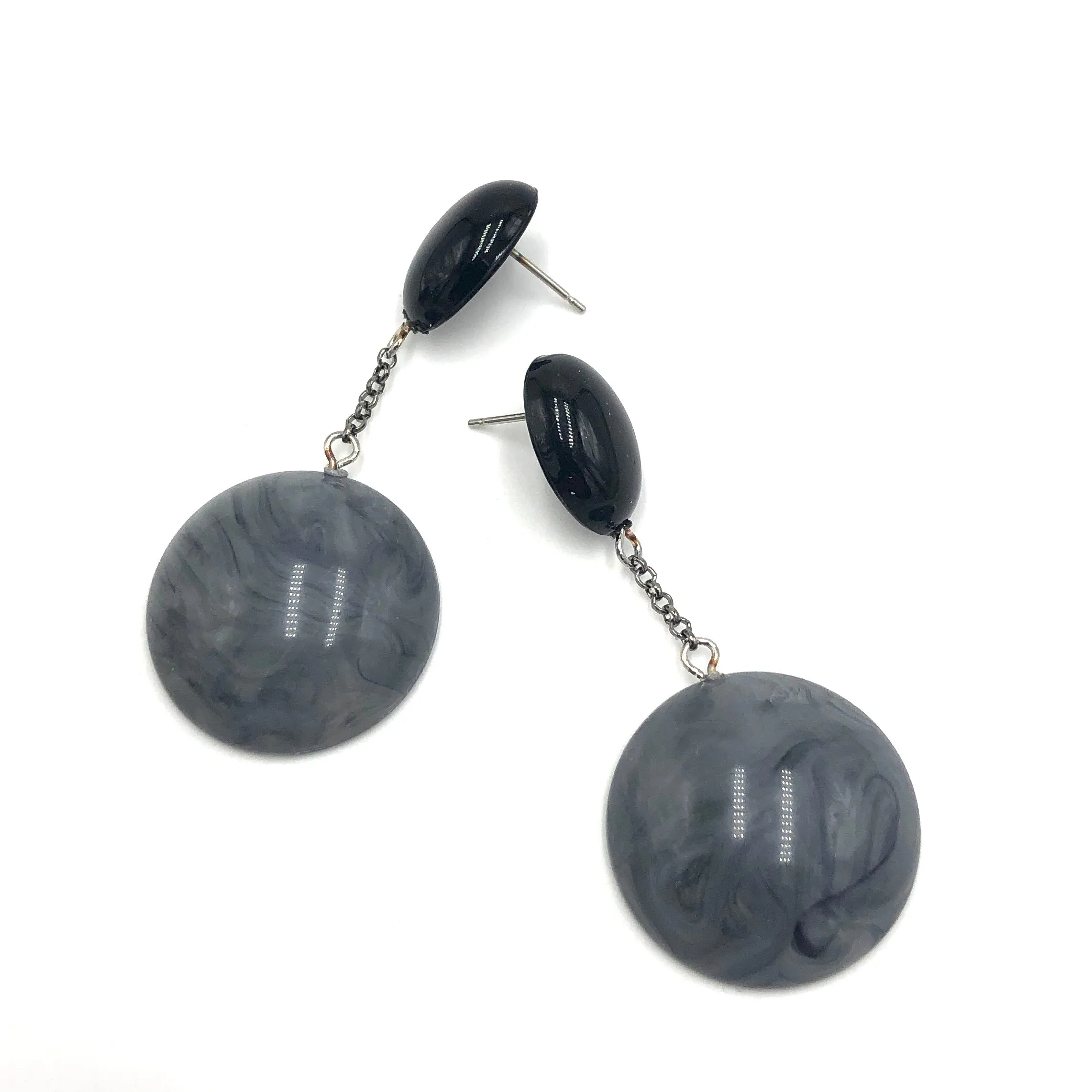 Black & Marbled Grey Chain-Link Earrings *