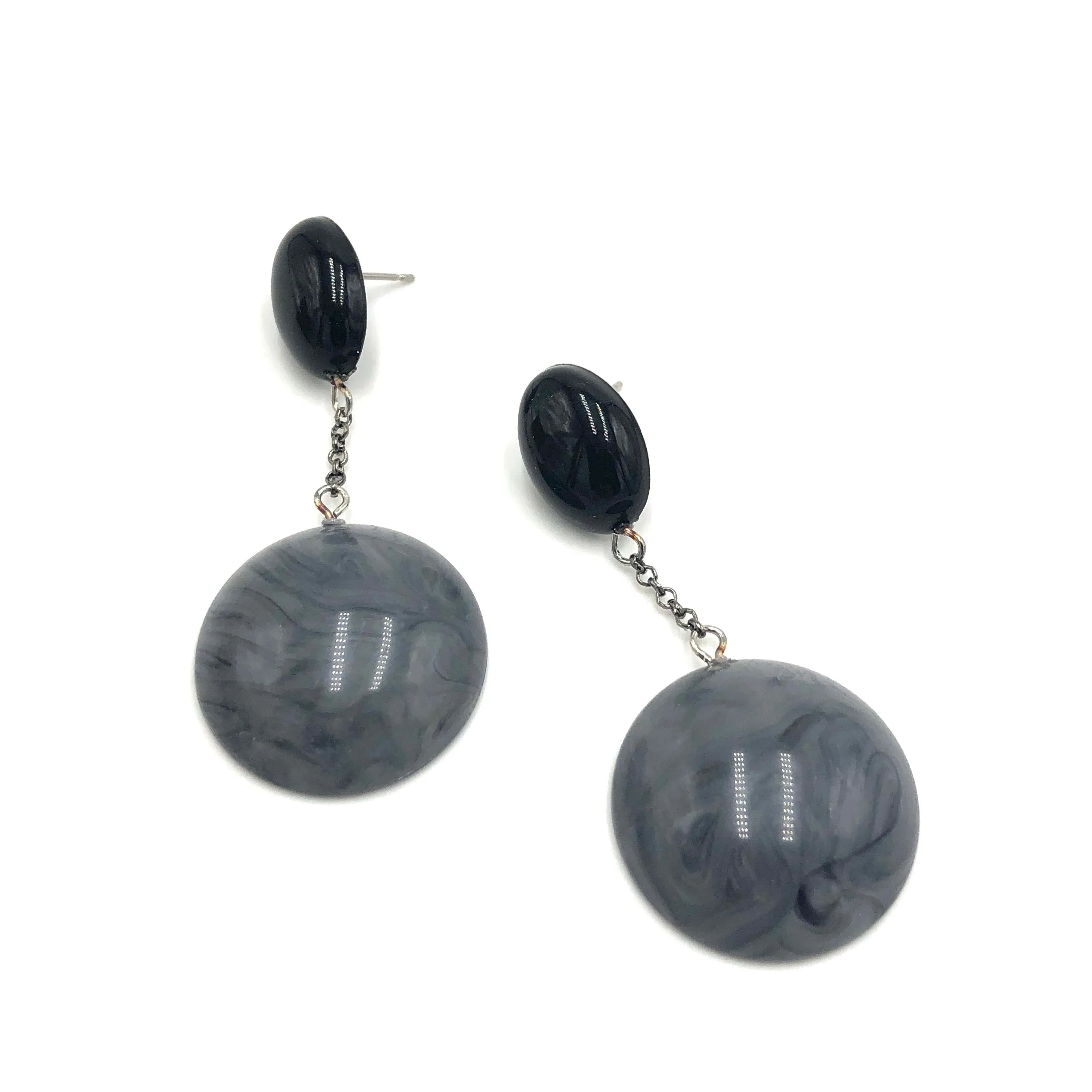 Black & Marbled Grey Chain-Link Earrings *