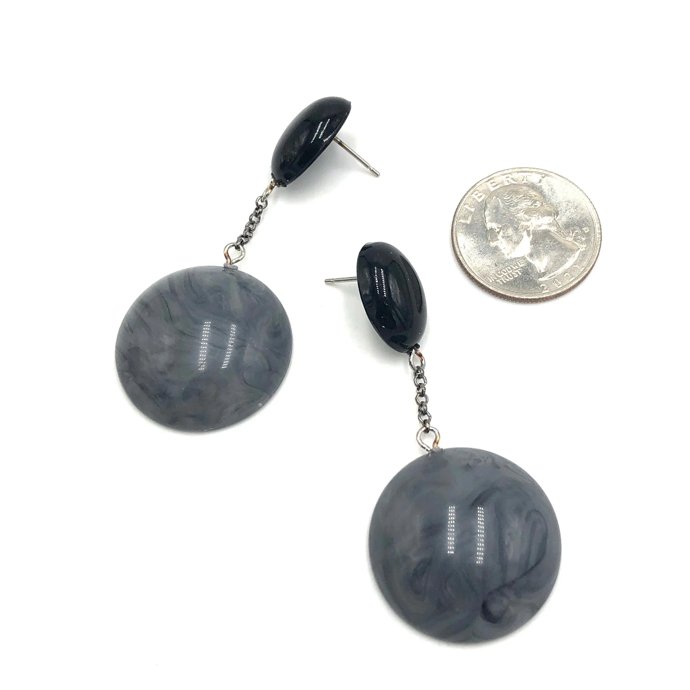 Black & Marbled Grey Chain-Link Earrings *