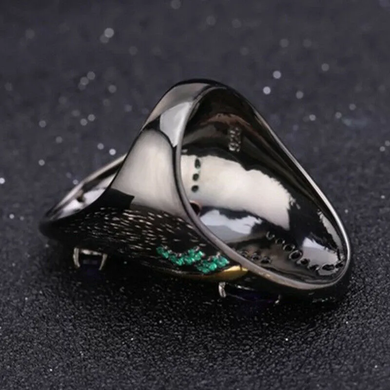 Black Rhodium Amethyst Emerald CZ Cocktail Ring