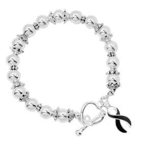 Black Ribbon Charm Silver Beaded Bracelets