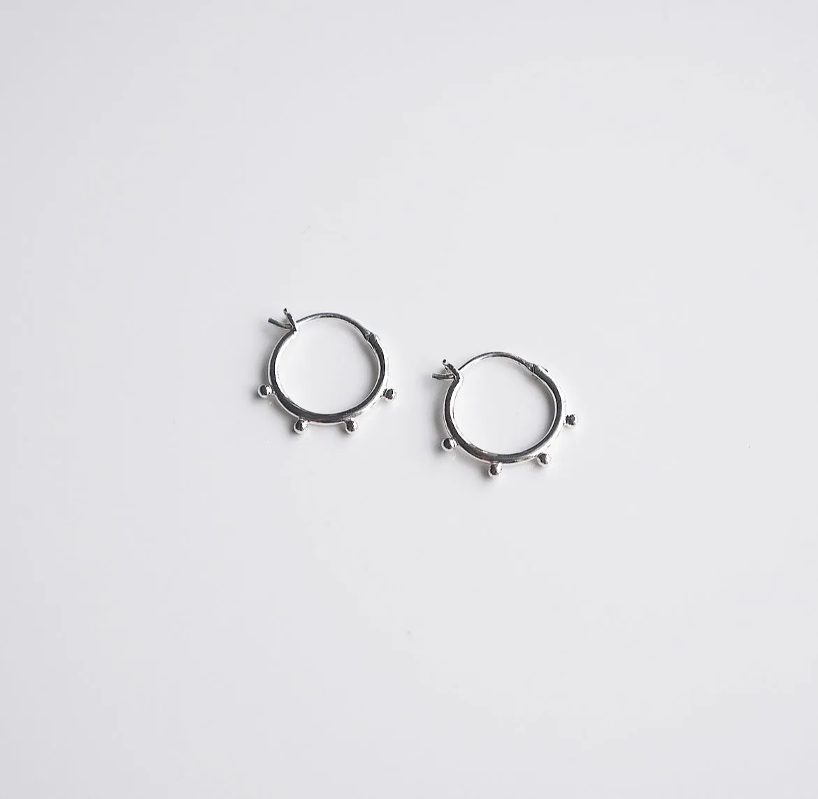 Boho Ball Thin Small Hoop .925 Sterling Silver Earrings