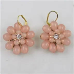 Bold Peach Crystal Flower Gold Drop Earrings