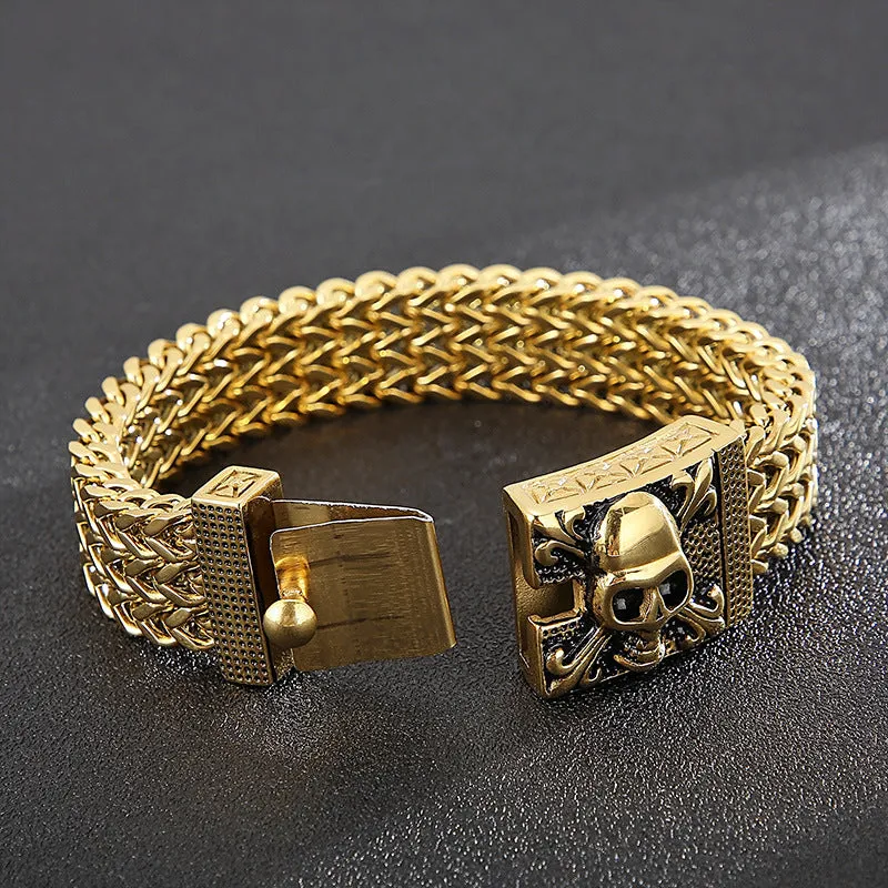 Bold Titan Men's Skull Bracelet - European & American Hip-Hop Style in Stainless Steel