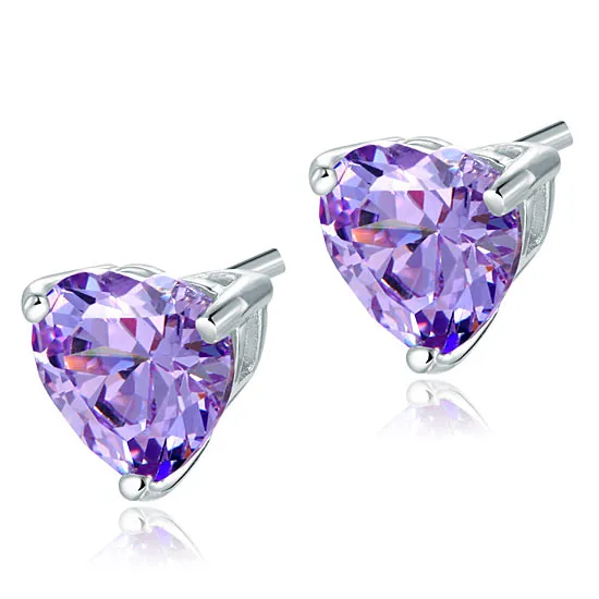 Bridal 2 Carat Heart Cut Purple Stud 925 Sterling Silver Earrings Jewelry XFE8121