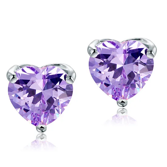 Bridal 2 Carat Heart Cut Purple Stud 925 Sterling Silver Earrings Jewelry XFE8121