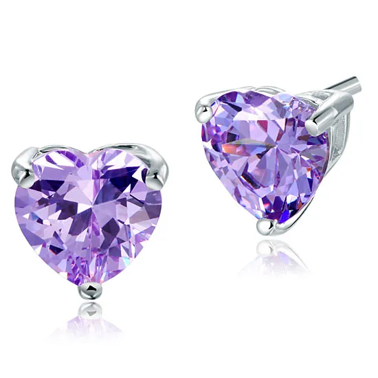 Bridal 2 Carat Heart Cut Purple Stud 925 Sterling Silver Earrings Jewelry XFE8121