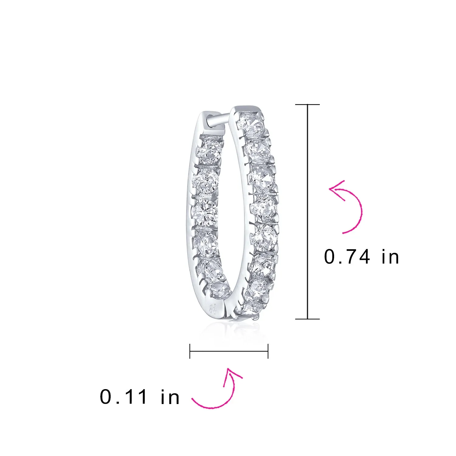 Bridal Oval Inside Out AAA CZ Hoop Earrings .925Sterling Silver