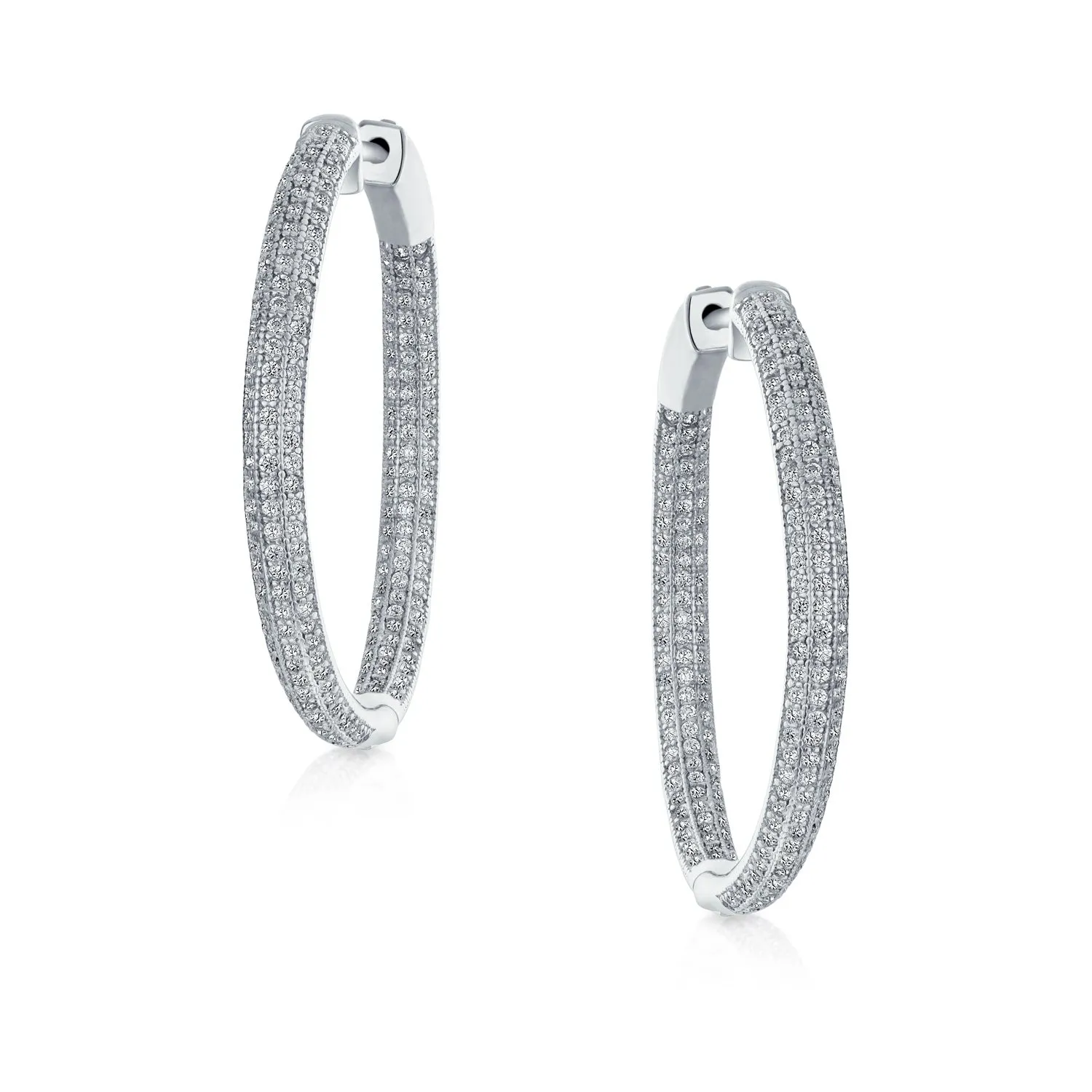 Bridal Oval Inside Out AAA CZ Hoop Earrings .925Sterling Silver