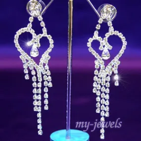 Bridal Party Pageant Heart Rhinestone Dangle Pierced Earrings XE1016