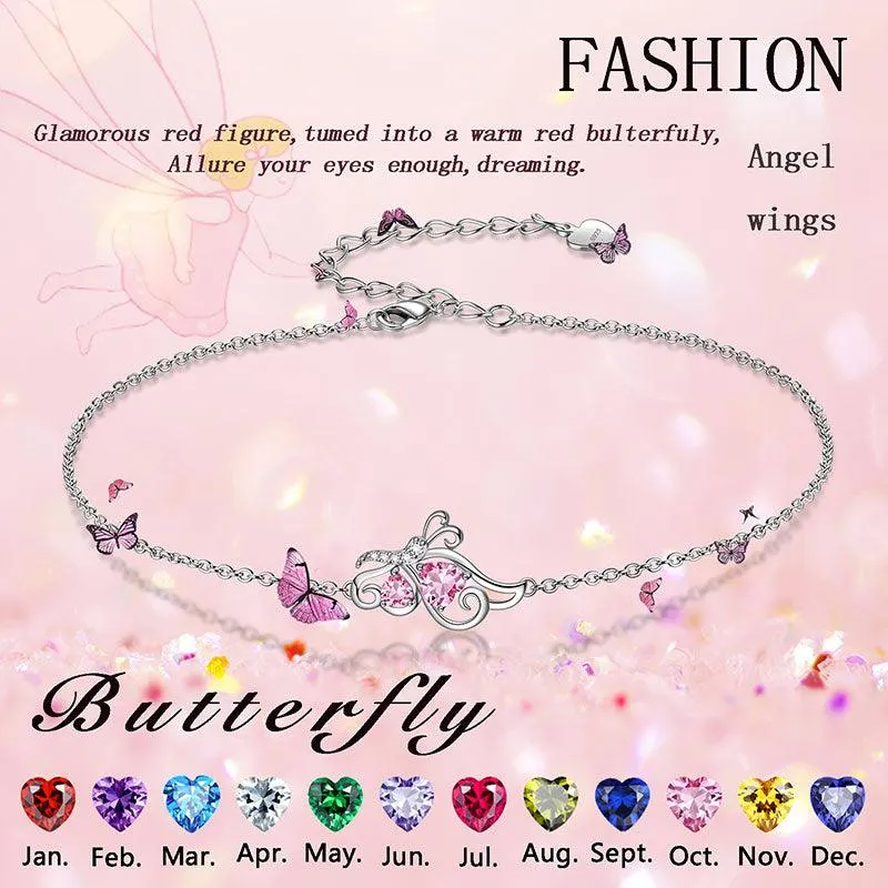 Butterfly Birthstone February Amethyst Bracelet Women Girls Jewelry Birthday Gift 925 Sterling Silver