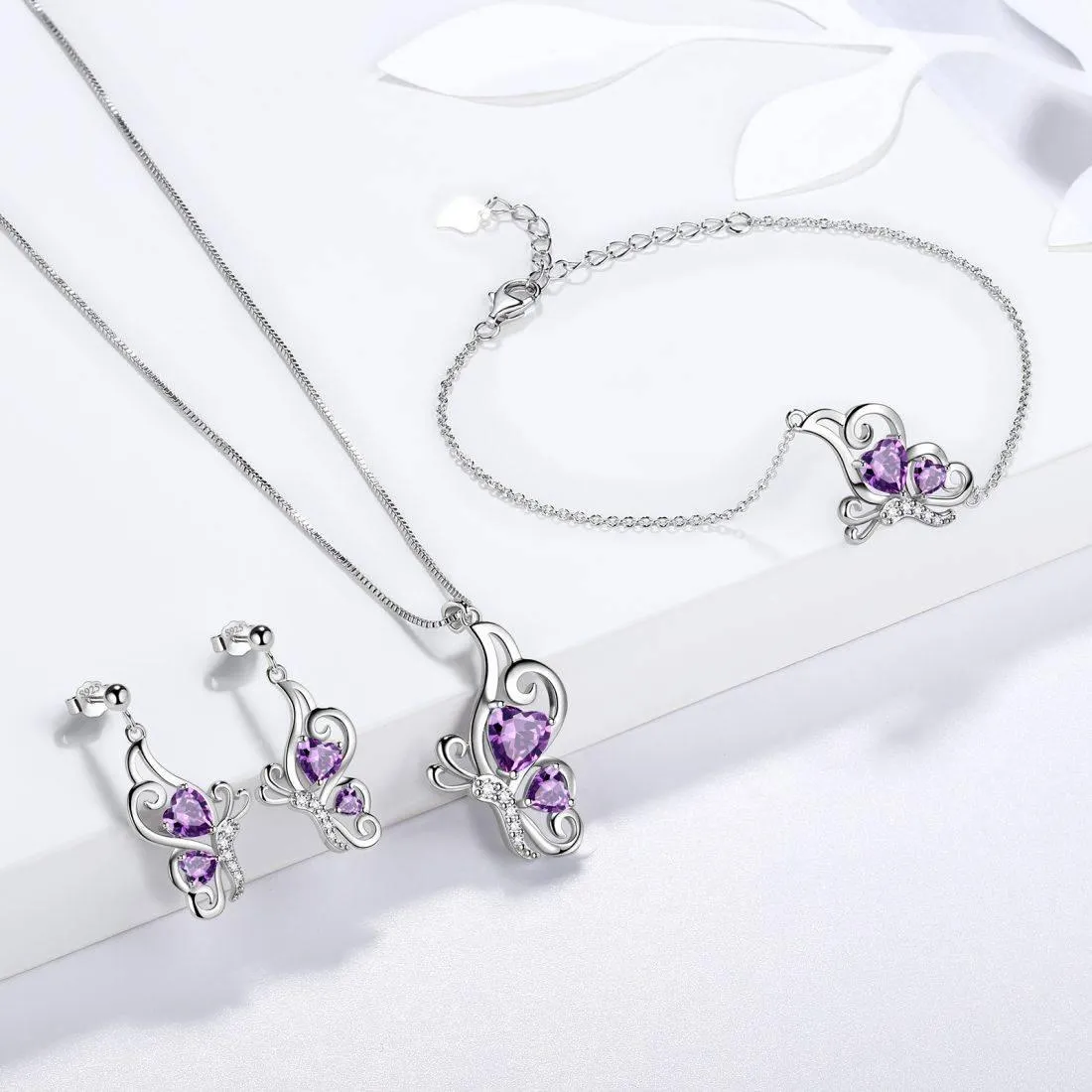 Butterfly Birthstone February Amethyst Bracelet Women Girls Jewelry Birthday Gift 925 Sterling Silver