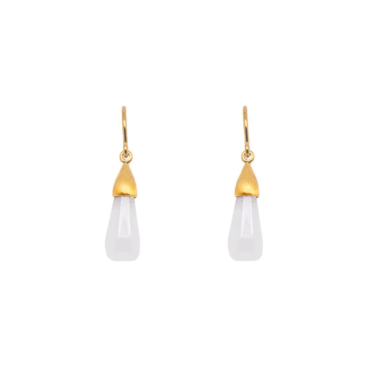 Cabochon Rainbow Moonstone Drop Earrings 24K Gold Vermeil