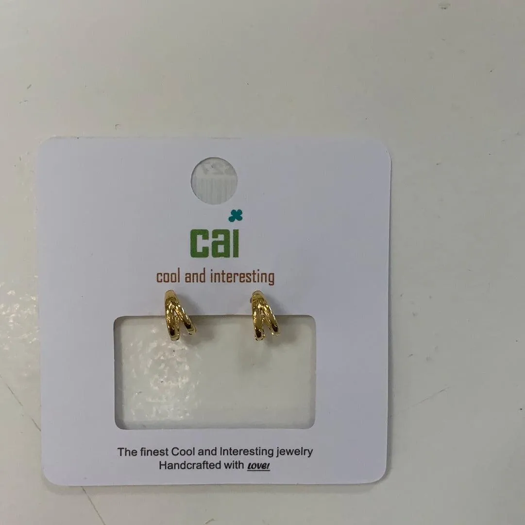 CAI Gold Mini Double Hoop Huggie Earring