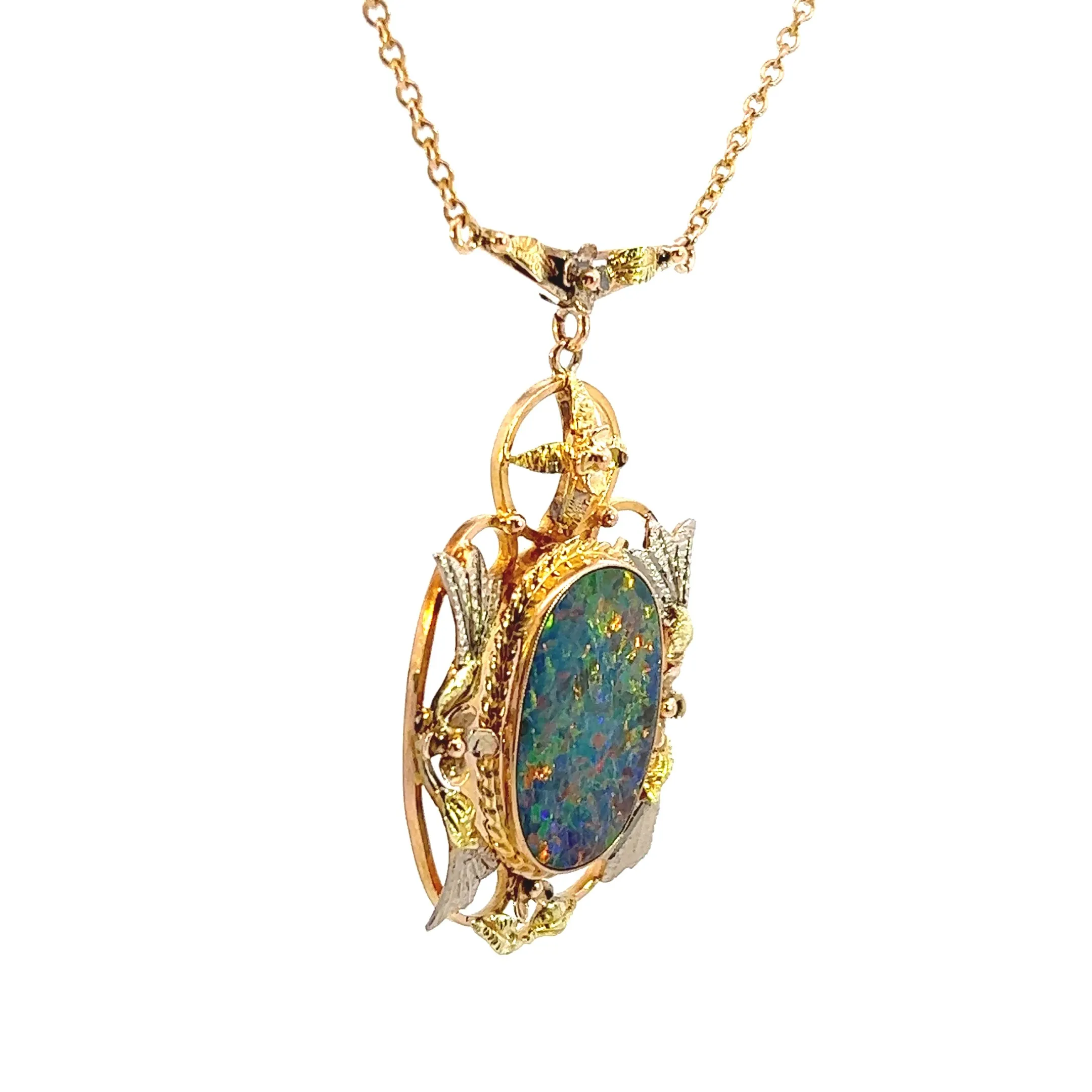 Captivating Yellow Gold Opal Doublet Necklace