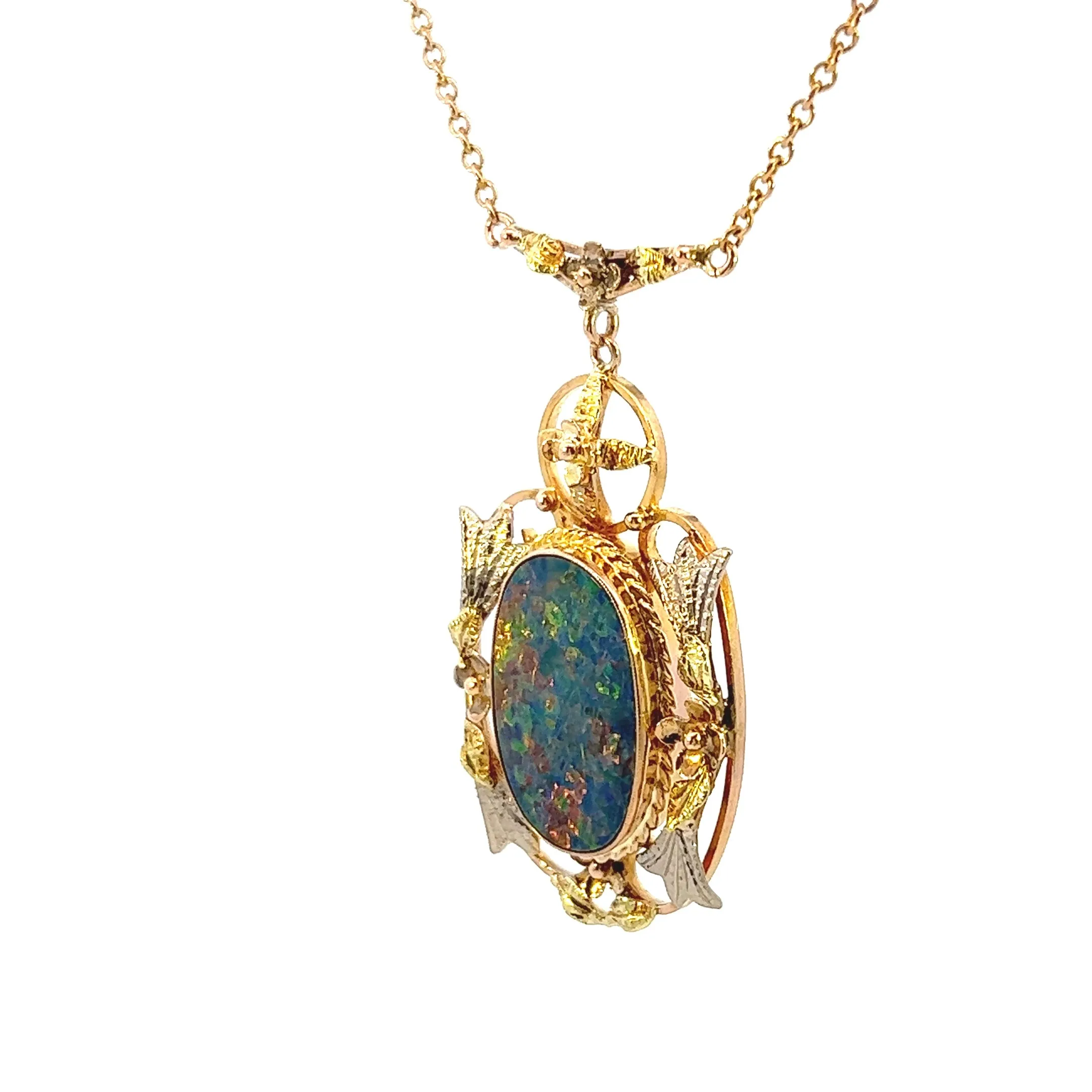 Captivating Yellow Gold Opal Doublet Necklace