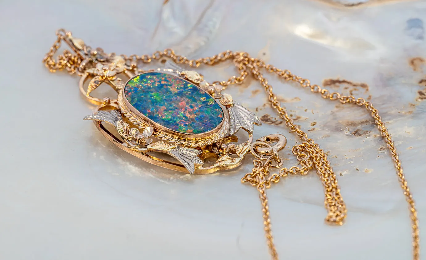 Captivating Yellow Gold Opal Doublet Necklace