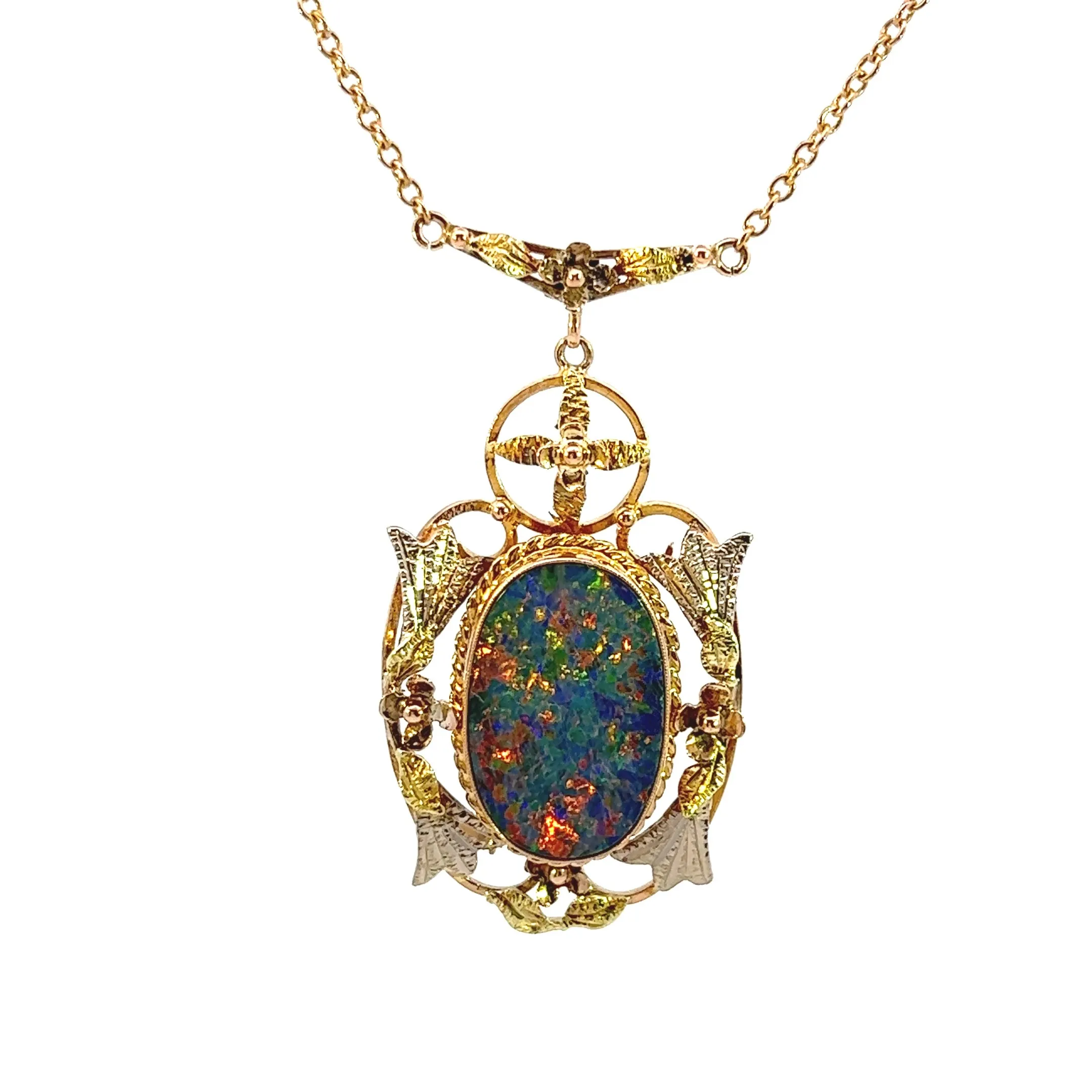 Captivating Yellow Gold Opal Doublet Necklace