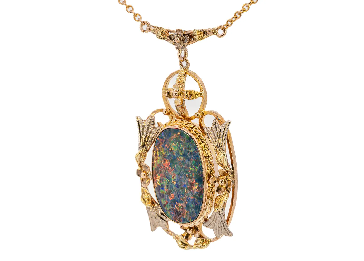 Captivating Yellow Gold Opal Doublet Necklace