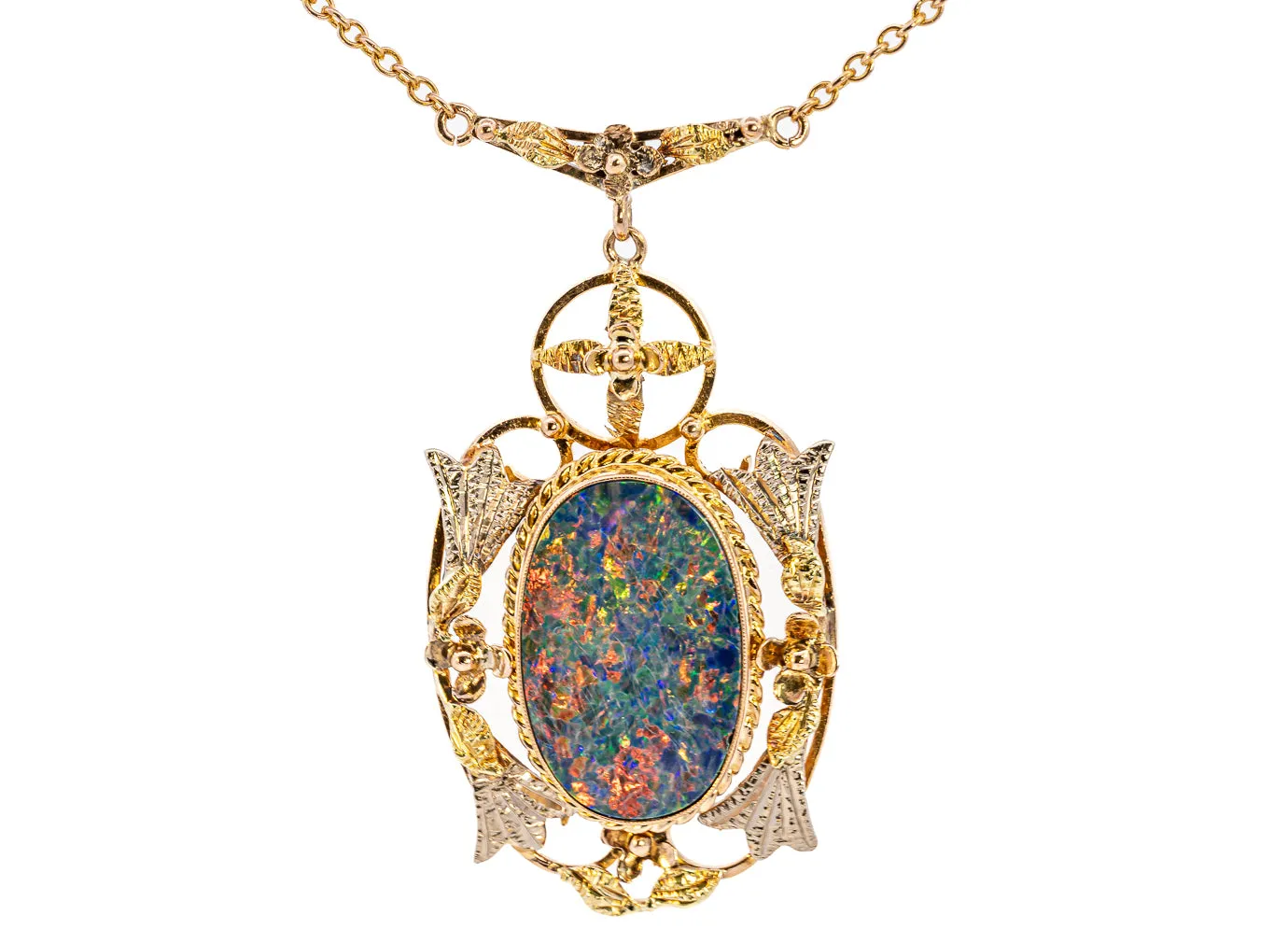 Captivating Yellow Gold Opal Doublet Necklace