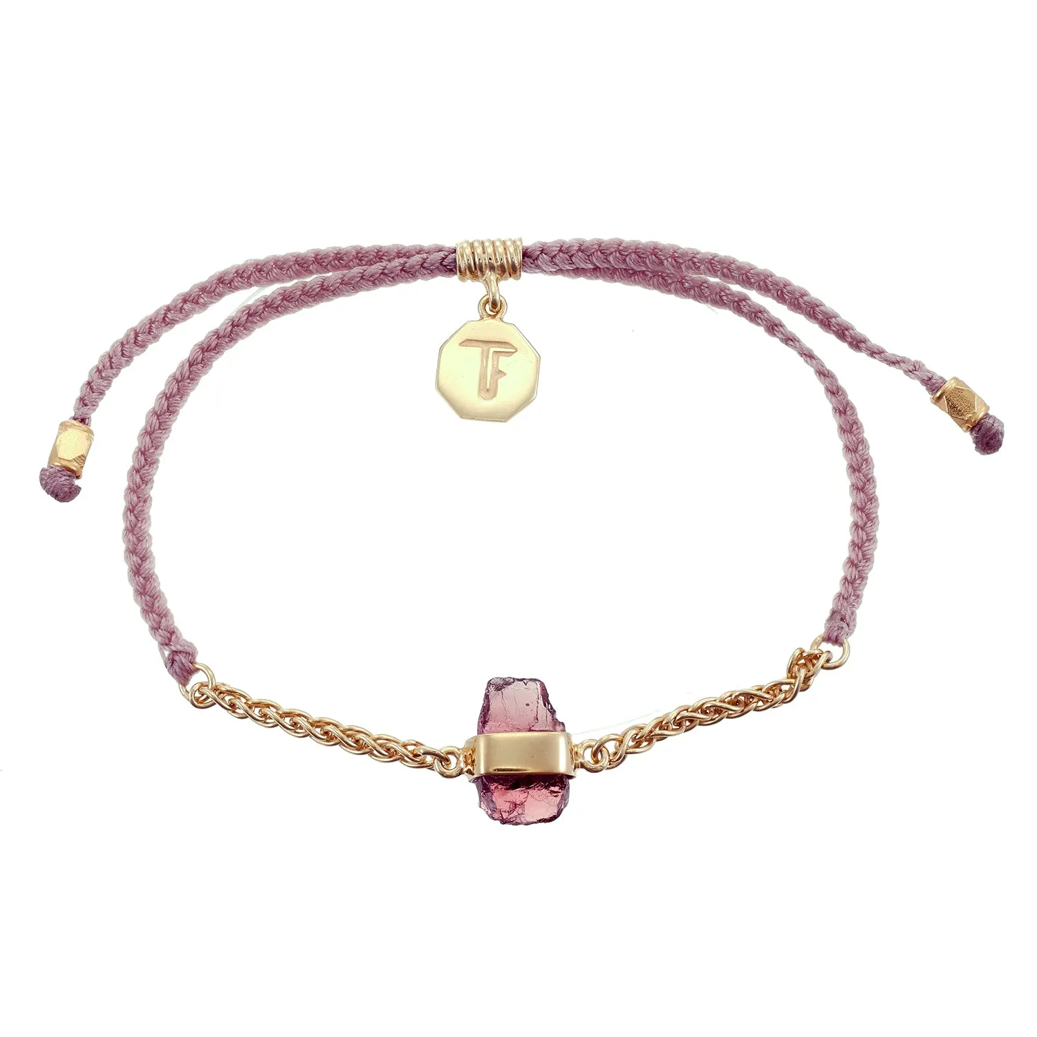 CHAIN & CORD CRYSTAL BRACELET - GARNET - DUSTY PINK - GOLD