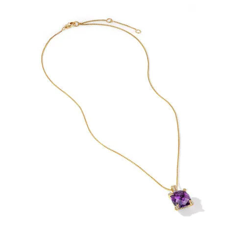 Chatelaine Pendant Necklace in 18K Yellow Gold with Amethyst and Diamonds, 11mm