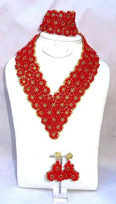 Cheap V Connect New Design African Red Beads Party Jewelry Necklace Set