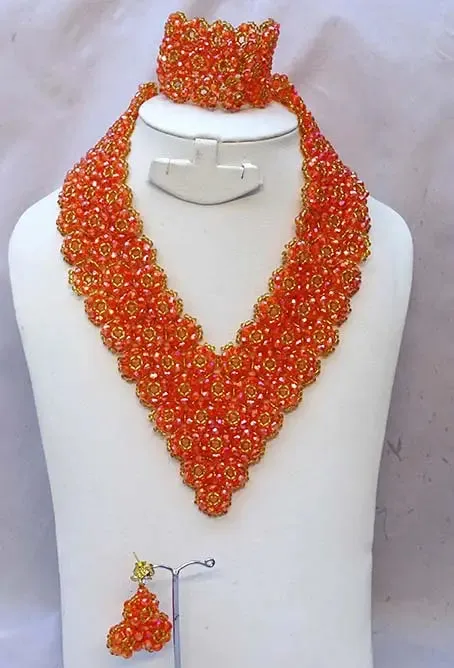 Cheap V Connect New Design African Red Beads Party Jewelry Necklace Set