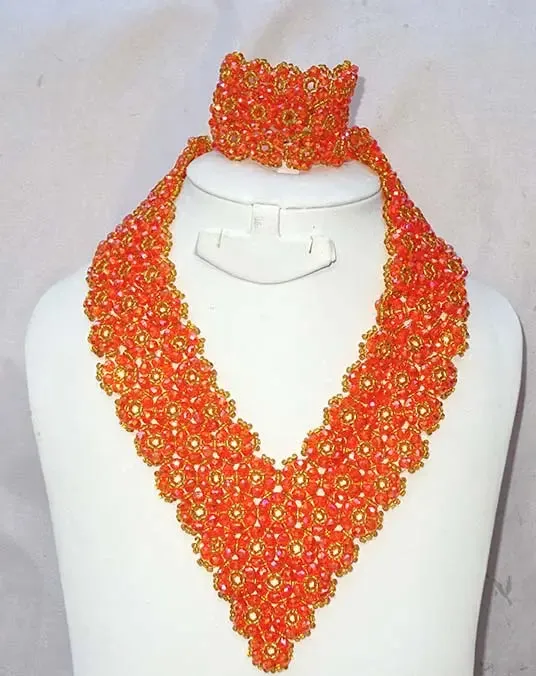 Cheap V Connect New Design African Red Beads Party Jewelry Necklace Set