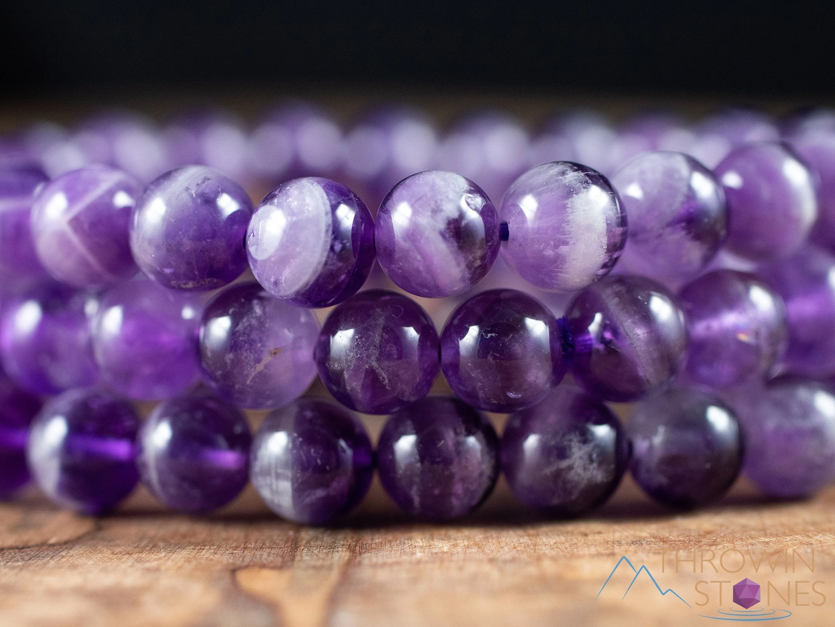 CHEVRON AMETHYST Crystal Bracelet - Round Beads - Beaded Bracelet, Birthstone Bracelet, Handmade Jewelry, Healing Crystal Bracelet, E0607