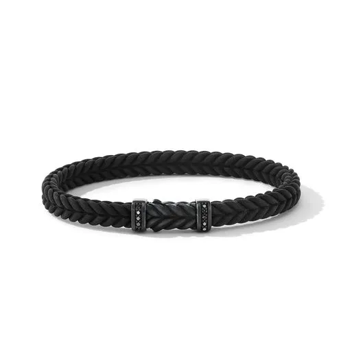 Chevron Black Rubber Bracelet with Black Titanium and Pavé Black Diamonds, Size Medium