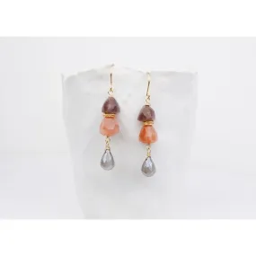 Chocolate and Peach Moonstone Earrings