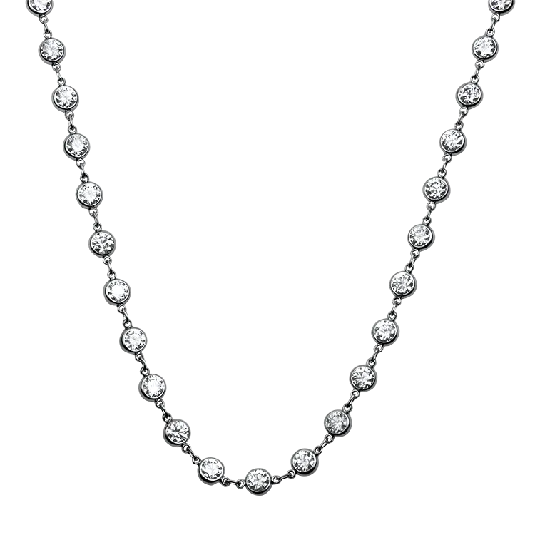 Christopher Designs Platinum Round Diamond Bezel Strand Necklace