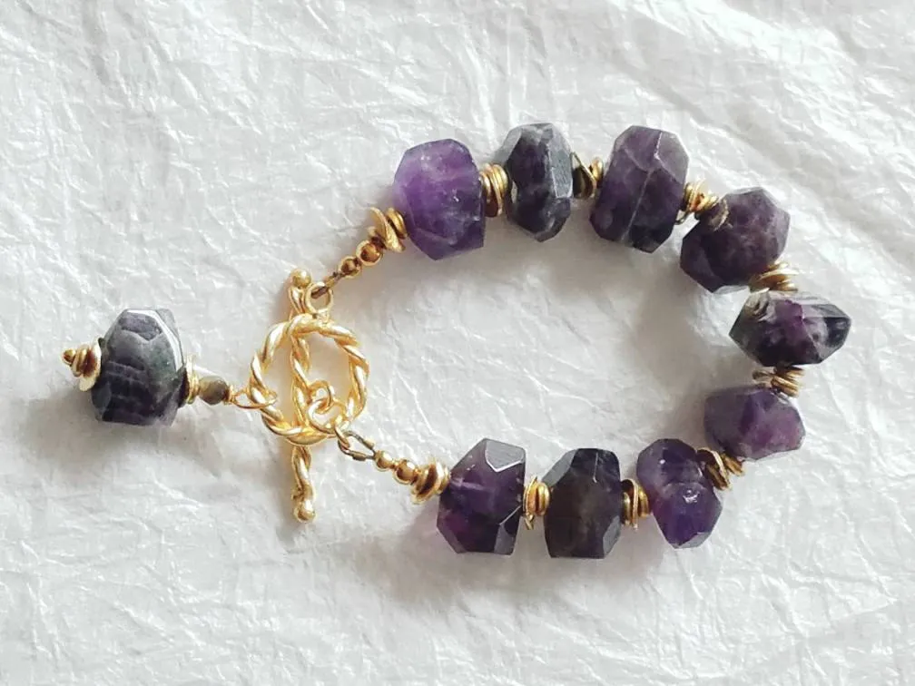 Chunky Genuine Amethyst Nuggets & Gold Filled Statement Bracelet, MB101714: Kingdom of Peace