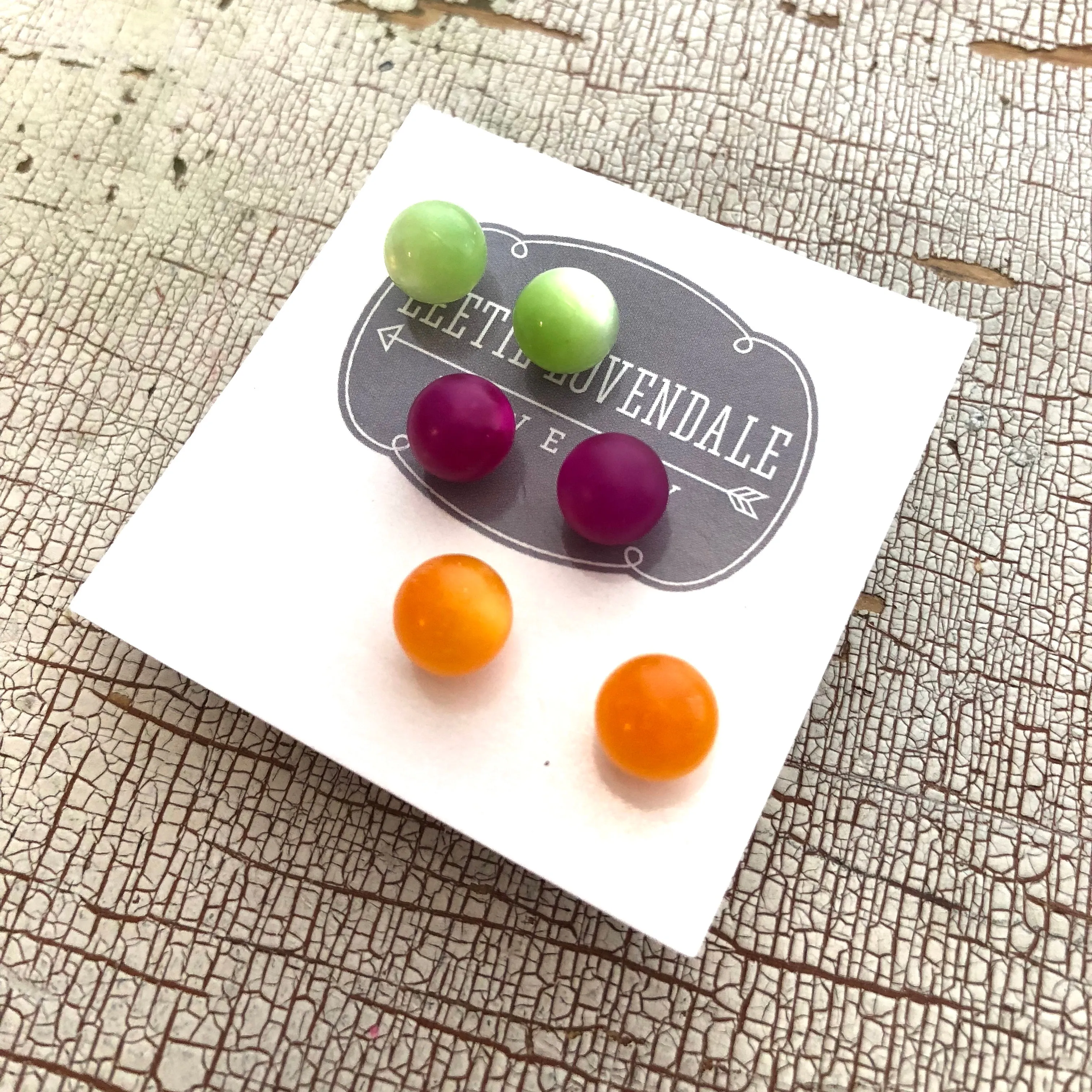 Citrus Mix Stud Earring Set | 8mm Vintage Lucite Triple Studs Set