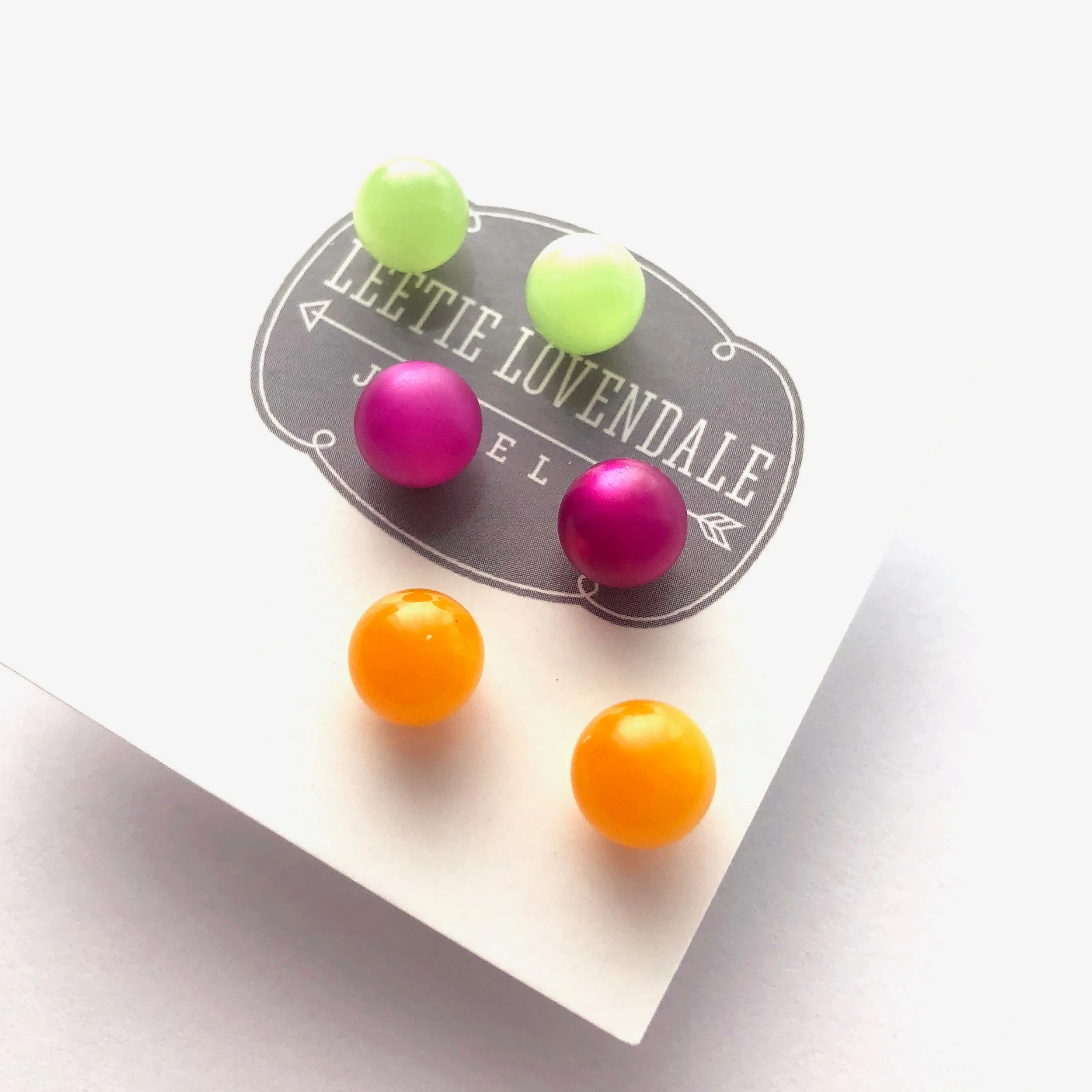 Citrus Mix Stud Earring Set | 8mm Vintage Lucite Triple Studs Set