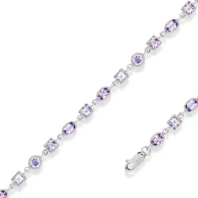 Classic Women's Bracelet - Sterling Silver Oval and Square Amethyst Gem | T-5268